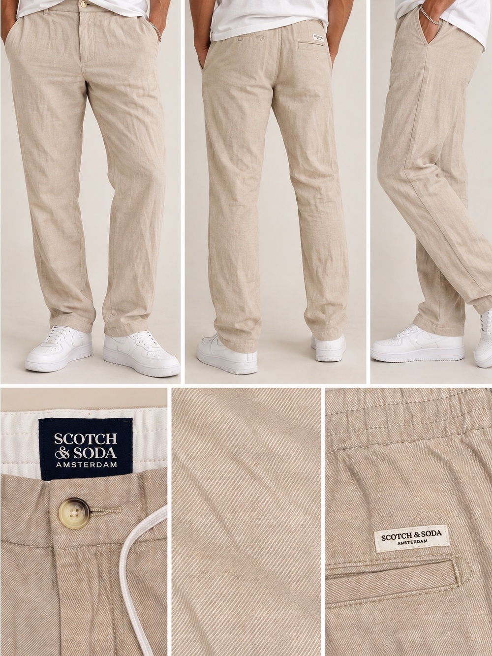 Scotch & Soda Amsterdam Warren Beige Relaxed Straight Leg Pants